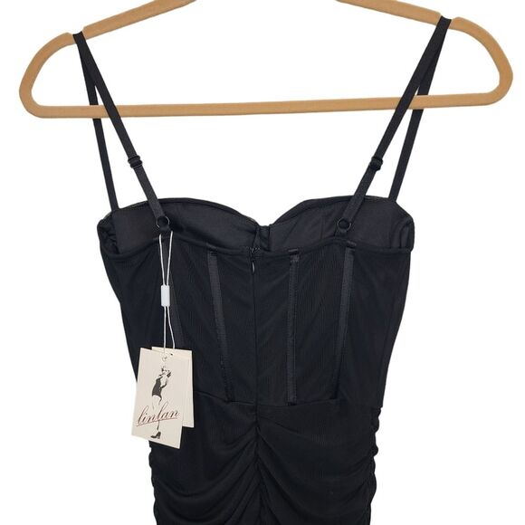 NWT Linlan Women's Black Sleeveless Ruched Corset Bodycon Mini Cocktail Dress XS - Picture 8 of 16